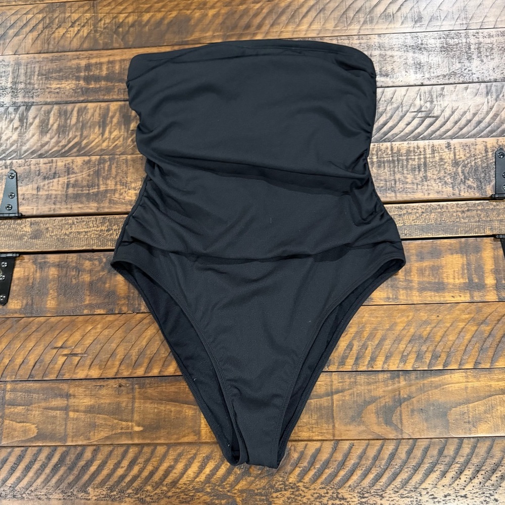 Shade & Shore Black Strapless One-Piece Swimsuit Size Large